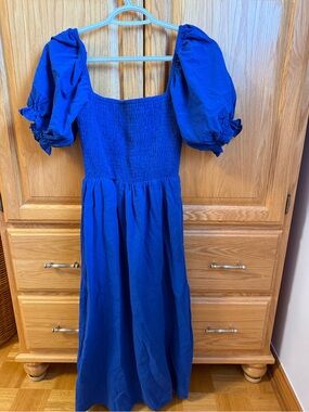 Royal Blue Maxi Dress with Puff Sleeves - Smocked Bodice